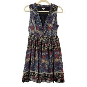 Hinge Blue Silk Floral Sleeveless Ruffled Dress Womens S Cottage Core Fairy